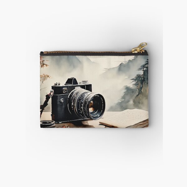 Item preview, vintage camera resting on an ancient chinese scroll washed mountains designed and sold by editattire.