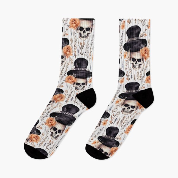 Item preview, spooky skulls in witches' hats, halloween pattern designed and sold by in-leggings.