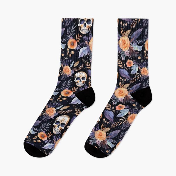 Item preview, spooky skulls among flowers, halloween pattern designed and sold by in-leggings.