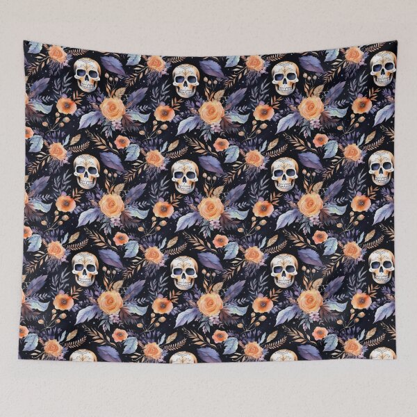 Item preview, spooky skulls among flowers, halloween pattern designed and sold by in-leggings.