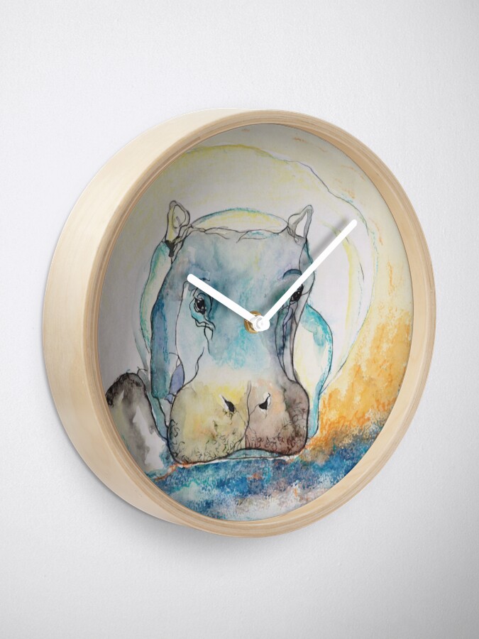 Alternate view of Water Color Hippopotamus Clock