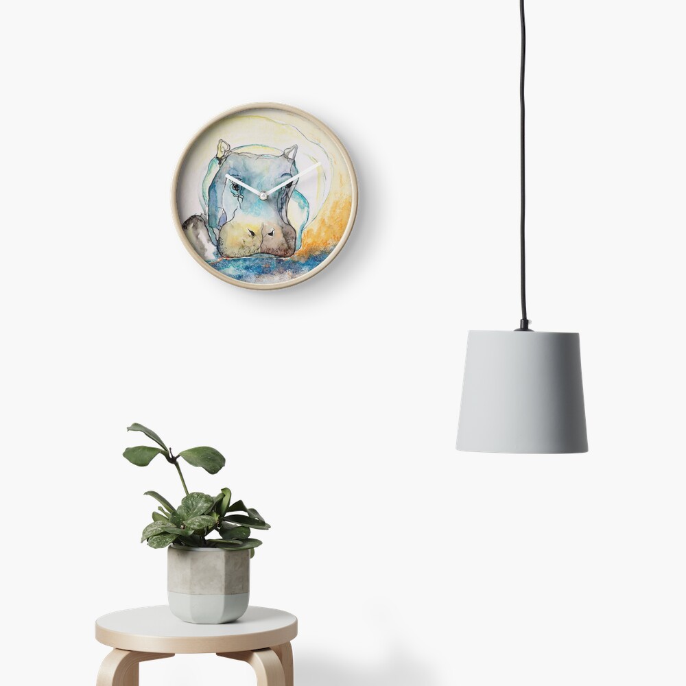 Water Color Hippopotamus Clock