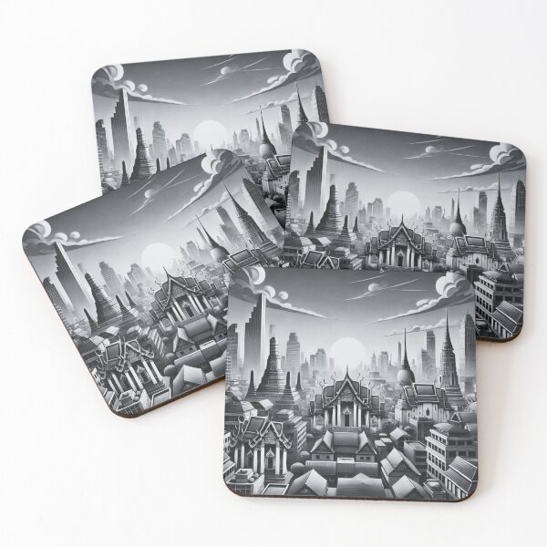 Item preview, Futuristic Bangkok Cityscape in Black and White designed and sold by vvatcharasena.