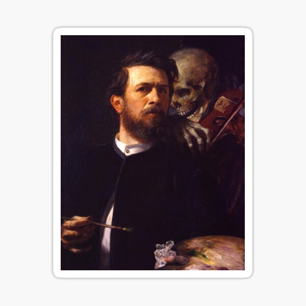Item preview, Arnold Böcklin - Self portrait with fiddling death | macabre artist portrait painting print designed and sold by Jéanpaul  Ferro.
