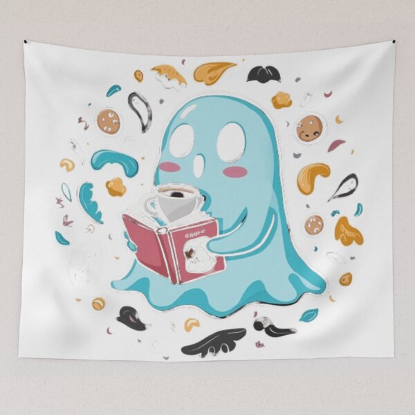Item preview, Adorable Ghost Sipping Coffee and Reading Book designed and sold by XquisiteFashion.