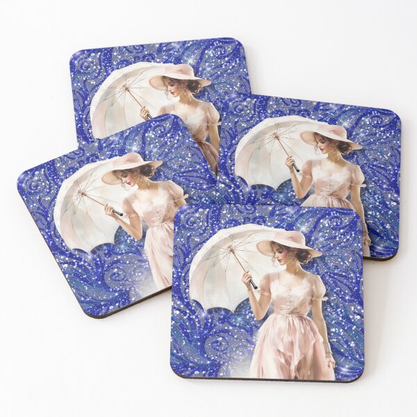 Item preview, Elegant Lady with Umbrella on Sparkling Blue designed and sold by AlexeyevZurga.