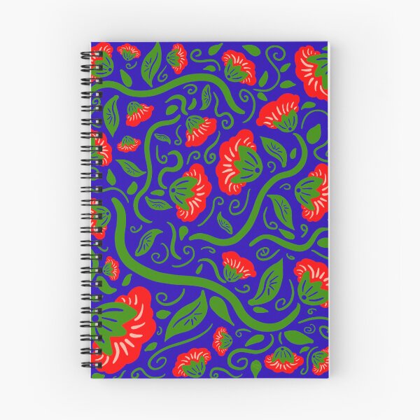 Item preview, Red Florals on Blue Background designed and sold by AnOffbeatArtist.