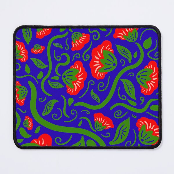 Item preview, Red Florals on Blue Background designed and sold by AnOffbeatArtist.