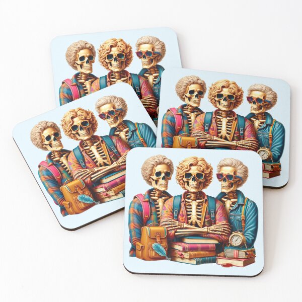 Item preview, skeleton friends , back to college ,back to school with skeleton freinds designed and sold by Halloween  Time.