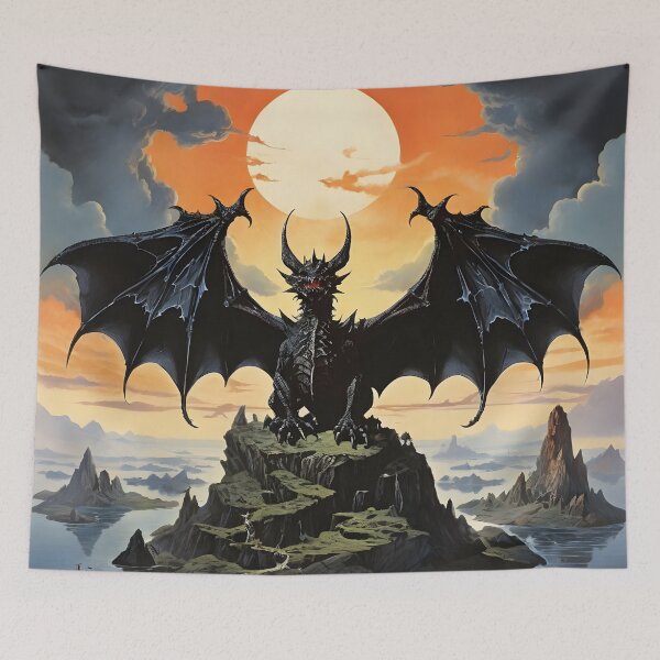Item preview, A dragon with large bat-like wings flying over a floating islands designed and sold by MRFEZOO2030.
