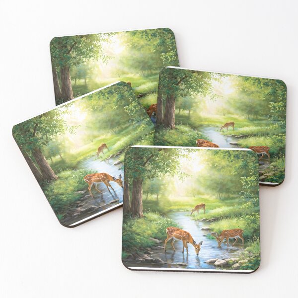 Item preview, White tailed deer bends to drink from a gentle stream designed and sold by MRFEZOO2030.