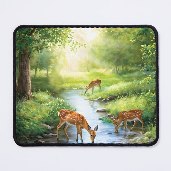 Item preview, White tailed deer bends to drink from a gentle stream designed and sold by MRFEZOO2030.