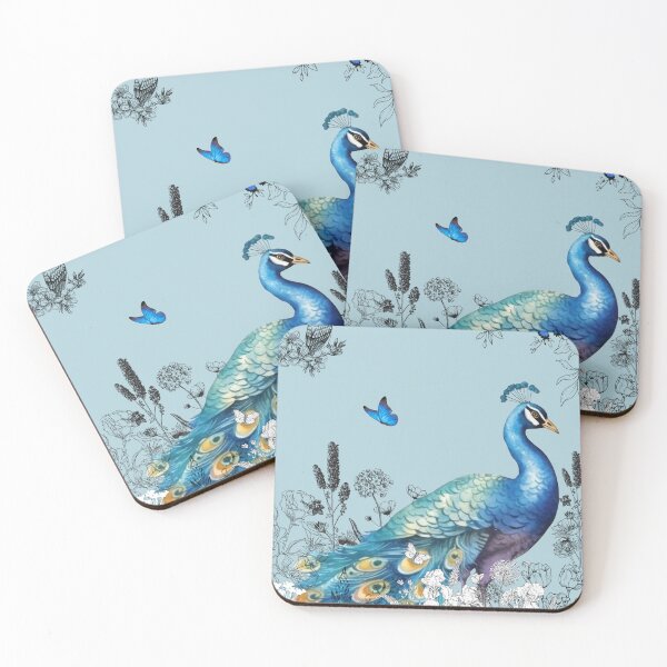 Item preview, Beautiful blue peacock, floral and butterfly artwork  designed and sold by HICmerchandise.