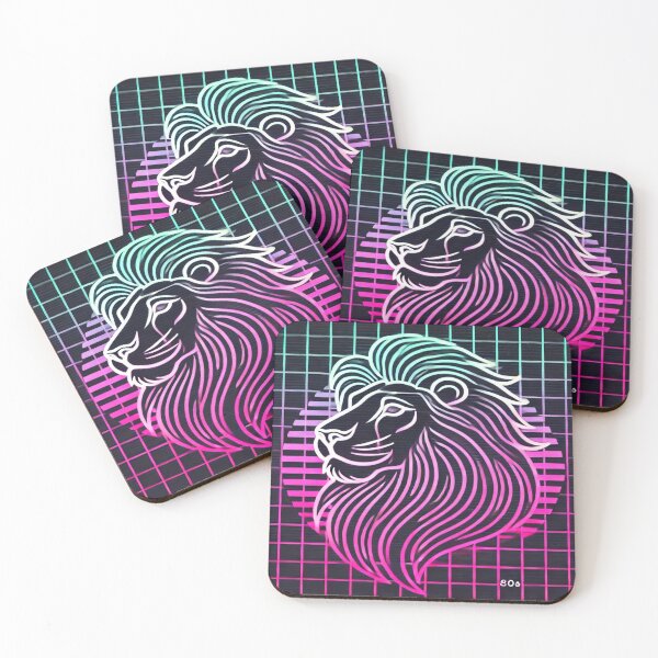 Item preview, Minimalist Lion with Neon 80s Grid designed and sold by Genady.