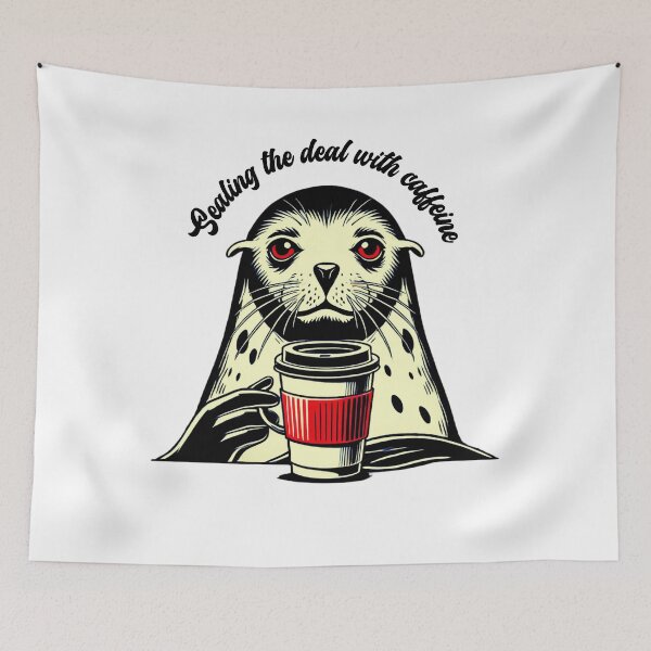 Item preview, Seal Barista Saying "Sealing the Deal with Caffeine" Animal Cafe Design designed and sold by Szymon Wangler.