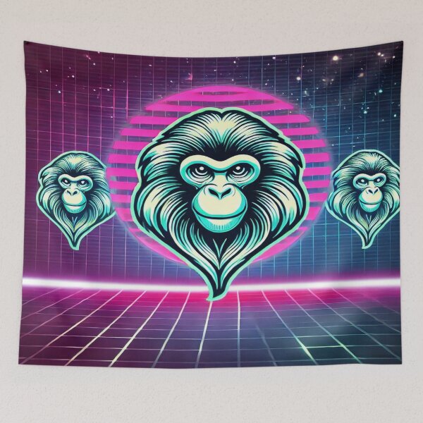 Item preview, Minimalist Monkey with Neon 80s Grid designed and sold by Genady.