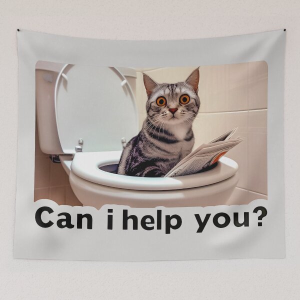 Item preview, Funny Cat reading on the toilet Can I Help You designed and sold by SideKickCreates.