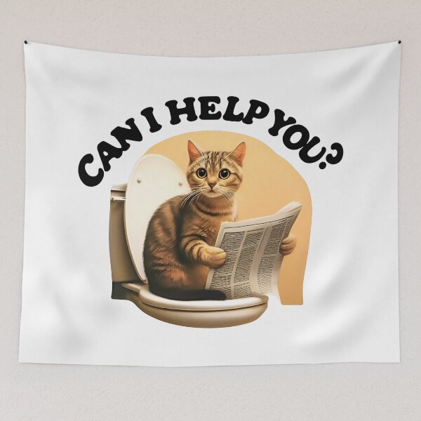 Item preview, Funny Cat reading on the toilet Can I Help You designed and sold by SideKickCreates.