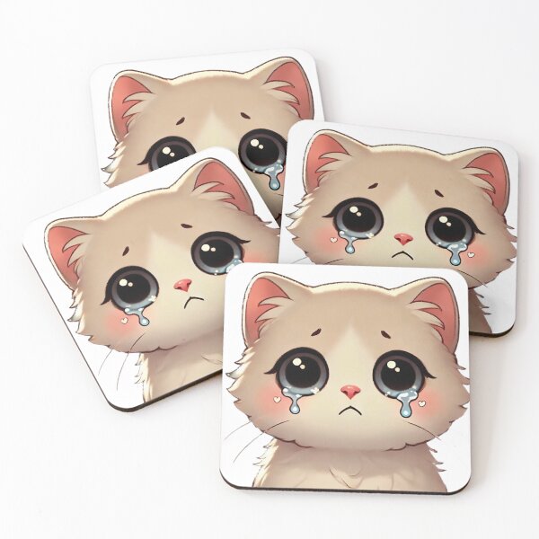 Item preview, Cute Crying White Cat with Big Eyes - Kawaii Sad Cat Illustration designed and sold by EchoFusion.
