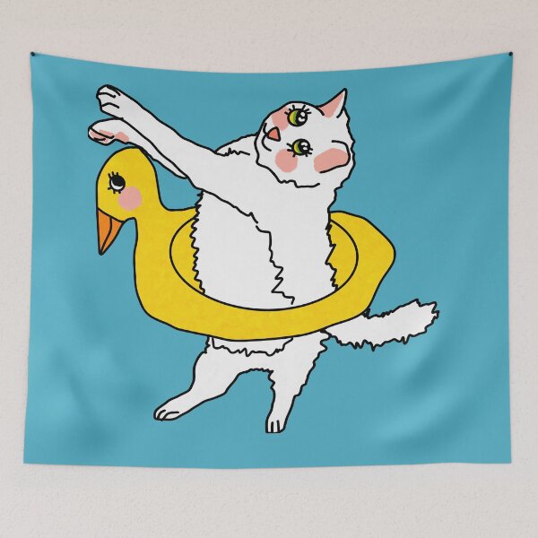 Item preview, Cat wearing a rubber duck ring designed and sold by Kaewtaming.
