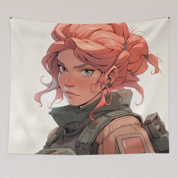 Item preview, Red Hair and Tactical Armor Anime Girl designed and sold by bubblegoth.