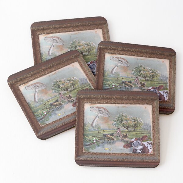 Item preview, Photo bomb cow and friends on recycled thrift framed print designed and sold by ChrisJArcher.