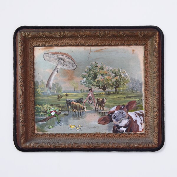 Item preview, Photo bomb cow and friends on recycled thrift framed print designed and sold by ChrisJArcher.