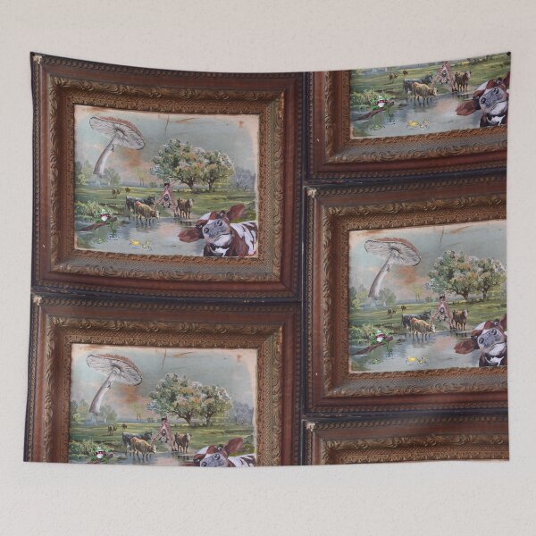Item preview, Photo bomb cow and friends on recycled thrift framed print designed and sold by ChrisJArcher.