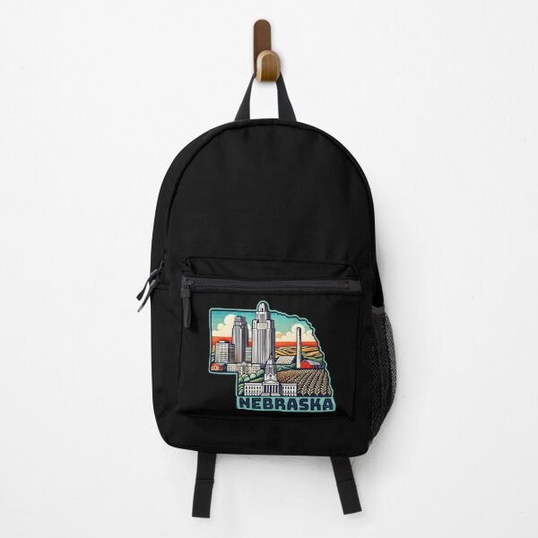 Artikelvorschau, Nebraska State Map USA Skyline und Sehenswürdigkeiten Illustration - Reise-Souvenir-Kunst entworfen und verkauft von Unitepeople.