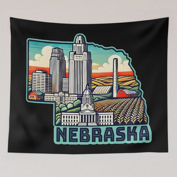 Item preview, Nebraska State Map USA Skyline and Landmarks Illustration- travel souvenir art designed and sold by Unitepeople.