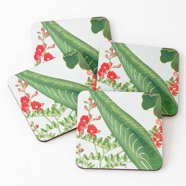 Item preview, Red Flowers and Green leaves designed and sold by VintageArtByIda.