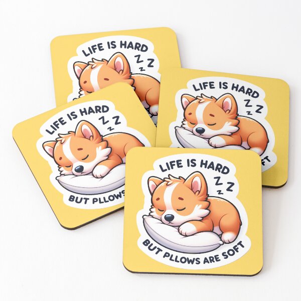 Item preview, Life Is Hard But Pillows Are Soft Sleeping Corgi designed and sold by designbykev.