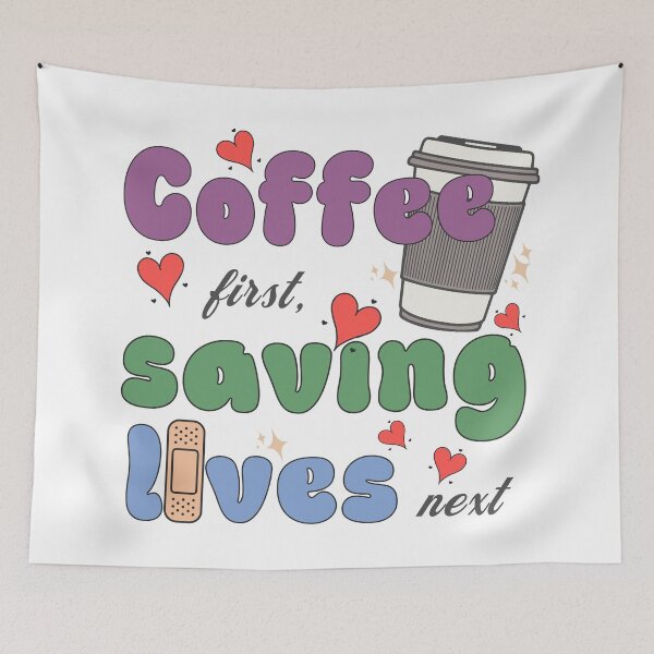 Item preview, Coffee first, saving lives next with red hearts designed and sold by VariousGoodies.
