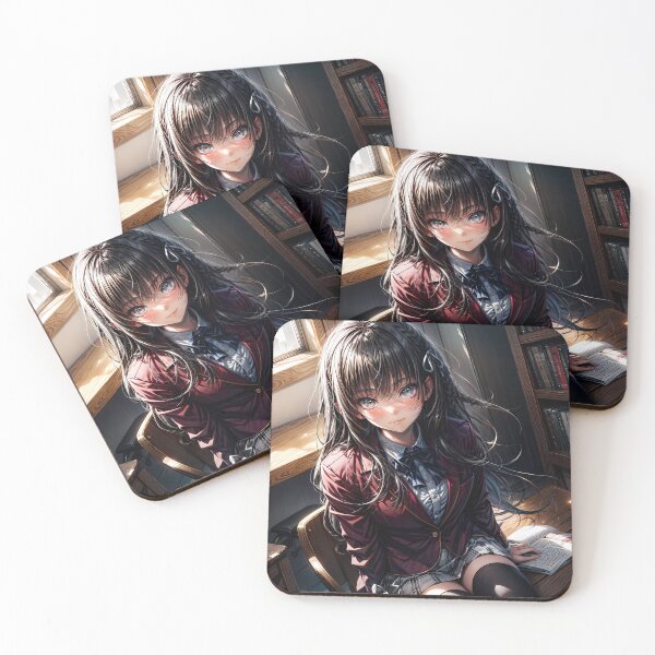 Item preview, Anime schoolgirl in library portrait art designed and sold by TheArtistOf2022.