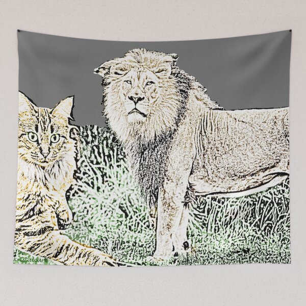 Item preview, Color Sketch of a Cat and Lion designed and sold by kristalcurt.