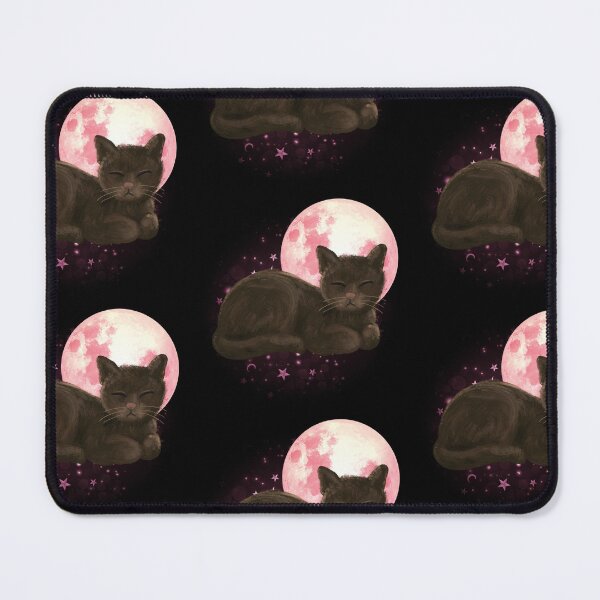 Item preview, Witchy Mystical Black Cat Kitty Pink Full Moon designed and sold by WildWoodlandWitch.