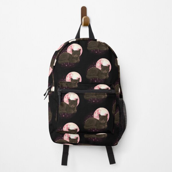 Item preview, Witchy Mystical Black Cat Kitty Pink Full Moon designed and sold by WildWoodlandWitch.