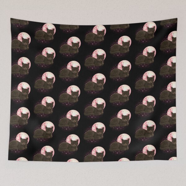 Item preview, Witchy Mystical Black Cat Kitty Pink Full Moon designed and sold by WildWoodlandWitch.