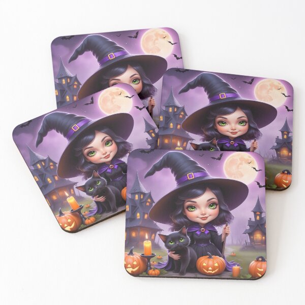 Item preview, Enchanting Halloween Art with Cute Witch and Black Cat designed and sold by TechnoWhimsy.