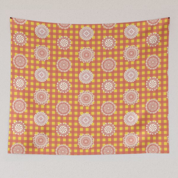 Item preview, Retro gingham in yellow with doily designed and sold by opeachyday.