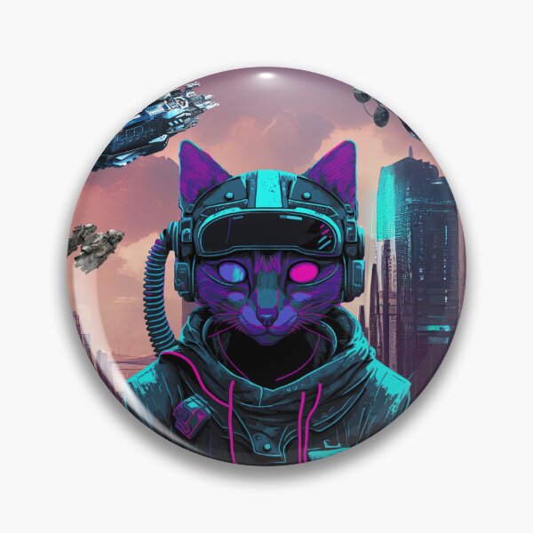 Item preview, Cyber Black Cat Kitty Spaceship Futuristic designed and sold by WildWoodlandWitch.