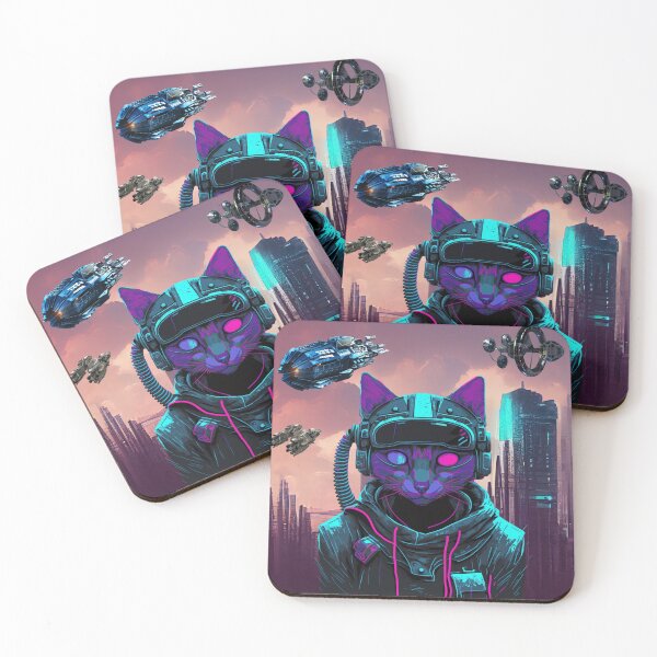 Item preview, Cyber Black Cat Kitty Spaceship Futuristic designed and sold by WildWoodlandWitch.