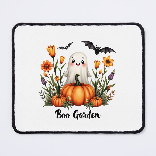 Item preview, Cute Halloween Ghost in Boo Garden with Pumpkins and Flowers designed and sold by WhiteDoveArt.