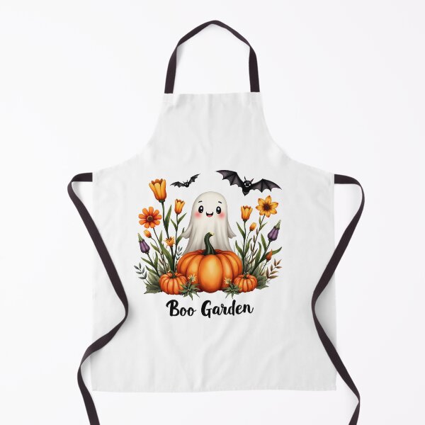 Item preview, Cute Halloween Ghost in Boo Garden with Pumpkins and Flowers designed and sold by WhiteDoveArt.