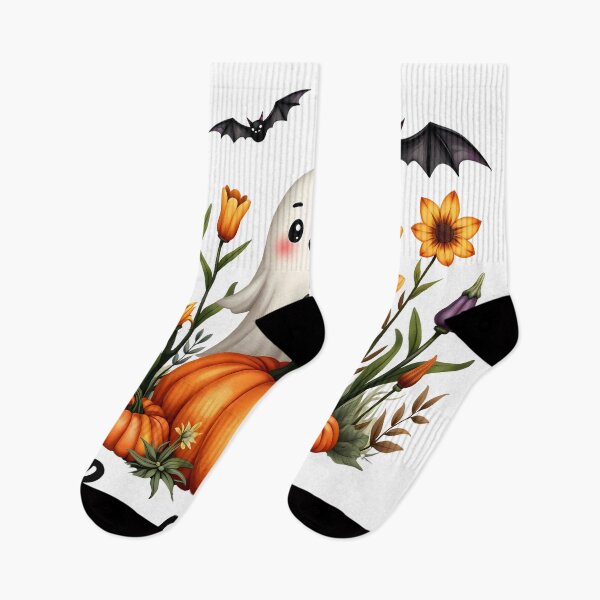 Item preview, Cute Halloween Ghost in Boo Garden with Pumpkins and Flowers designed and sold by WhiteDoveArt.