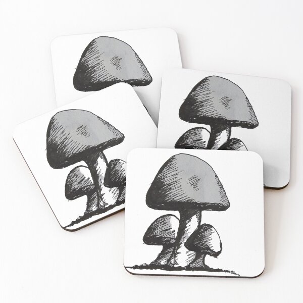 Item preview, Family of mushrooms, hand drawn, ink drawing, black and white picture nature's best designed and sold by Dbostockart.