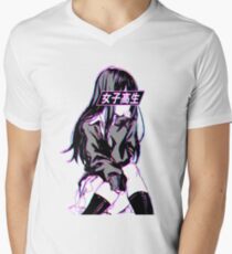 SCHOOLGIRL (Glitch) - Sad Japanese Anime Aesthetic Men's V-Neck T-Shirt