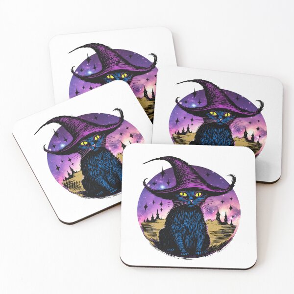 Item preview, Witchy Cosmic Black Cat in a Witch Hat designed and sold by WildWoodlandWitch.