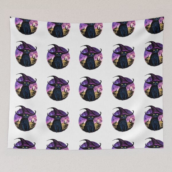 Item preview, Witchy Cosmic Black Cat in a Witch Hat designed and sold by WildWoodlandWitch.