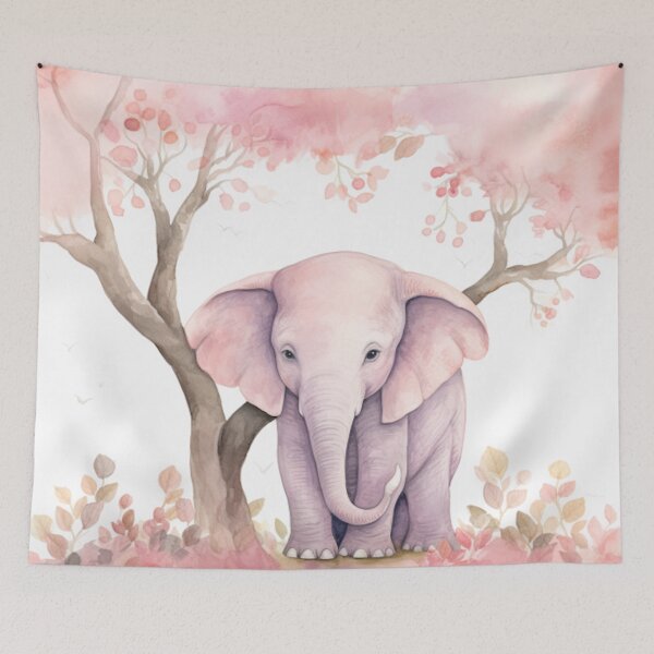 Item preview, Pink Elephant Under a Tree in Autumn designed and sold by ColorsandEye.